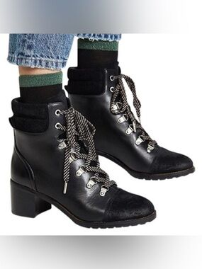 Sam Edelman Manchester Faux Fur Leather Suede Lace Up Ankle Boots Womens